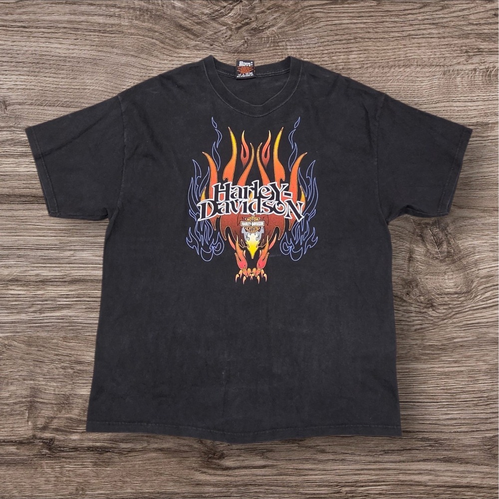 Vintage 2001 Harley Davidson Mens XL Black Zook's Des Moines Iowa Eagle Flame